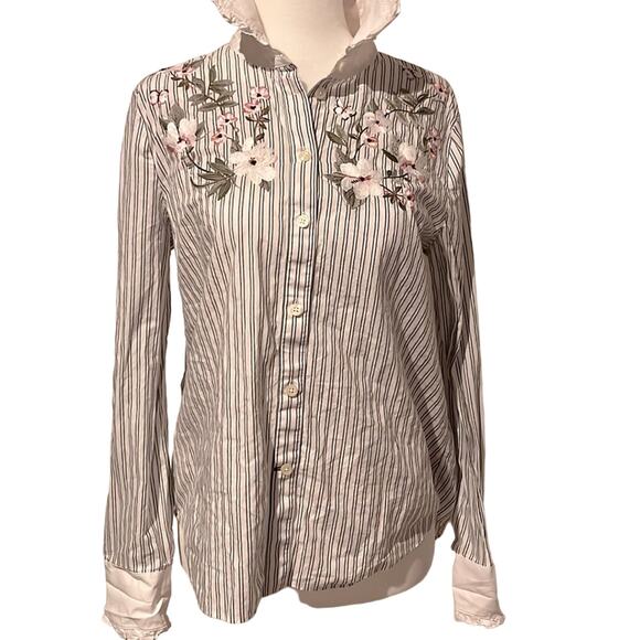 Kate spade pinstripe floral ruffled top - Picture 1 of 7